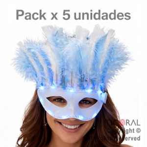 ANTIFAZ ARGENTINA CON PLUMAS LUMINOSO ( PACK X 5 UNIDADES)
