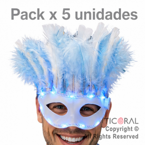 ANTIFAZ ARGENTINA CON PLUMAS LUMINOSO ( PACK X 5 UNIDADES)