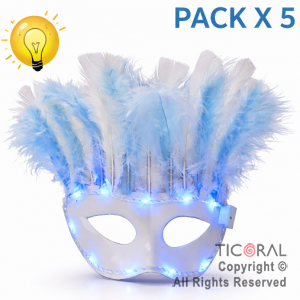 ANTIFAZ ARGENTINA CON PLUMAS LUMINOSO ( PACK X 5 UNIDADES)