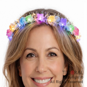 VINCHA CORONA FLORES MULTICOLOR LUMINOSO LED X 10