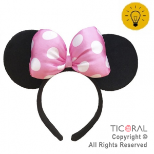 VINCHA RATON LUNARES CON MO�O LUMINOSA ROSA  X 1