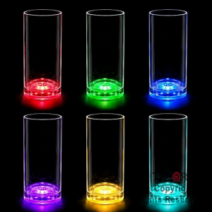 VASO TRAGO LARGO LUMINOSO CON BASE LUZ MULTICOLOR X 6