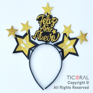VINCHA FELIZ A�O NUEVO ESTRELLAS ORO Y NEGRO x 1
