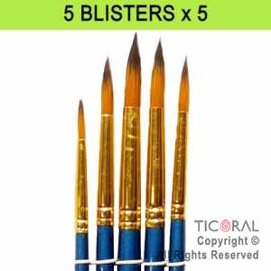 PINCEL PUNTA REDONDA X 5 DIFERENTES TAMA�OS LINEA PRO ARTISTICA X 5 BLISTERS