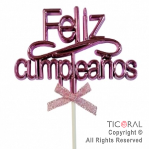 CAKE TOPPER FELIZ CUMPLEA�OS COLOR ROSA CON PINCHE X 1