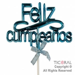 CAKE TOPPER FELIZ CUMPLEA�OS COLOR CELESTE CON PINCHE X 1