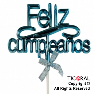 CAKE TOPPER FELIZ CUMPLEAÑOS COLOR AZUL CON PINCHE X 1