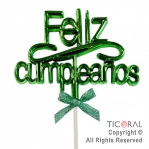 CAKE TOPPER FELIZ CUMPLEA�OS COLOR VERDE CON PINCHE X 1