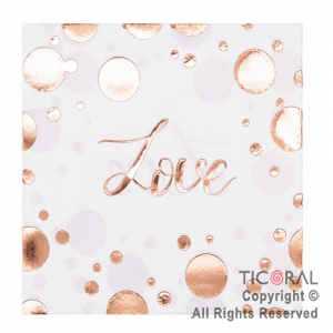 SERVILLETA DE PAPEL LOVE ROSA GOLD 25 x 25 CM x 12 UNIDADES