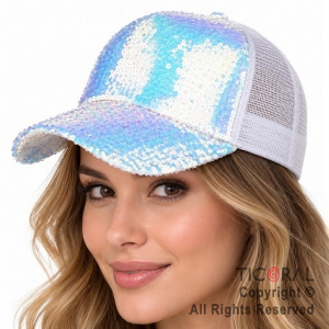 SOMBRERO GORRA TRUCKER LENTEJUELAS BLANCO IRIDISCENTE CAP x 1