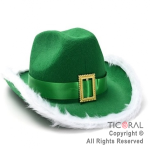 SOMBRERO COWBOY CON PLUMAS Y HEBILLA VERDE X 1