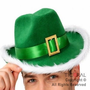 SOMBRERO COWBOY CON PLUMAS Y HEBILLA VERDE X 1