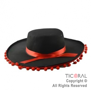 SOMBRERO FLAMENCO NEGRO Y ROJO  X  1