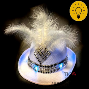 SOMBRERO GUAPO BLANCO DECO PLATEADO PLUMAS CON LUZ x 1