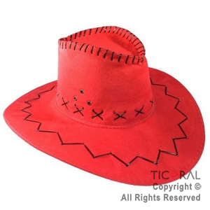 SOMBRERO COWBOY PREMIUM ROJO DE TELA X 1