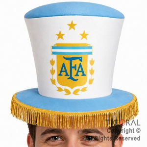 SOMBRERO GALERA FUTBOL 20 CM ARGENTINA ESCUDO AFA CON FLECOS DORADOS