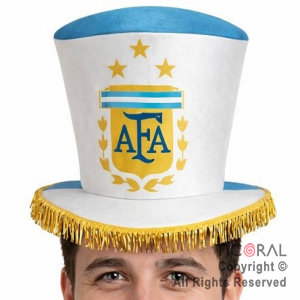 SOMBRERO GALERA FUTBOL 20 CM ARGENTINA ESCUDO AFA CON FLECOS DORADOS