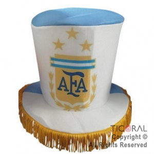 SOMBRERO GALERA FUTBOL 20 CM ARGENTINA ESCUDO AFA CON FLECOS DORADOS x 1