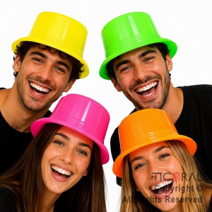 SOMBRERO PLASTICO PILUSO FLUO x 6 UNIDADES