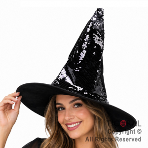 SOMBRERO BRUJA LENTEJUELA NEGRO