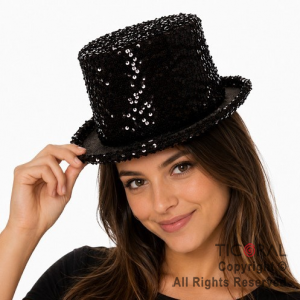 SOMBRERO GALERA LENTEJUELAS NEGRO x 1