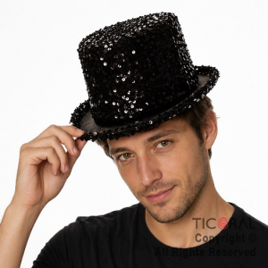 SOMBRERO GALERA LENTEJUELAS NEGRO x 1