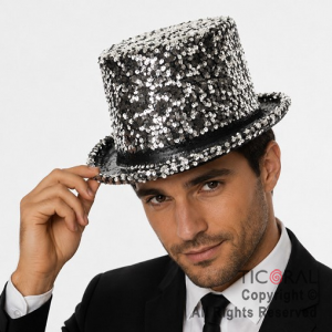 SOMBRERO GALERA LENTEJUELAS PLATA x 1