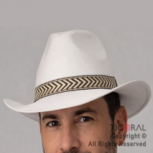 SOMBRERO COWBOY BLANCO TELA CON LAZO x 1
