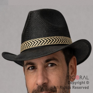 SOMBRERO COWBOY NEGRO TELA CON LAZO x 1