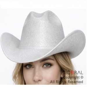 SOMBRERO COWBOY BRILLO IRIDISCENTE BLANCO x 1