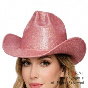 SOMBRERO COWBOY BRILLO IRIDISCENTE ROSA x 1