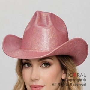 SOMBRERO COWBOY BRILLO IRIDISCENTE ROSA x 1