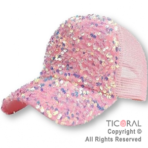 SOMBRERO VISERA TRUCKER LENTEJUELAS TORNASOLADO PLUSH ROSA CAP x 1