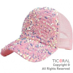 SOMBRERO VISERA TRUCKER LENTEJUELAS TORNASOLADO PLUSH ROSA CAP x 1