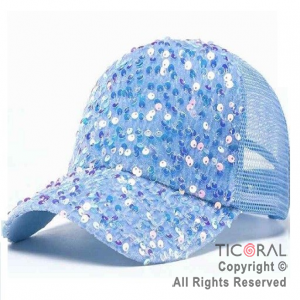 SOMBRERO VISERA TRUCKER LENTEJUELAS TORNASOLADO PLUSH CELESTE CAP x 1