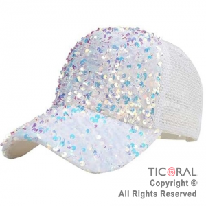 SOMBRERO VISERA TRUCKER LENTEJUELAS TORNASOLADO PLUSH BLANCO CAP x 1