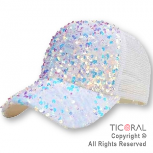 SOMBRERO GORRA TRUCKER LENTEJUELAS TORNASOLADO PLUSH BLANCO CAP x 1