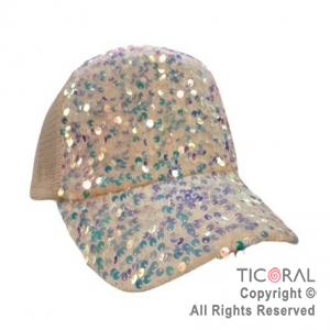 SOMBRERO VISERA TRUCKER LENTEJUELAS TORNASOLADO BEIGE CAP x 1
