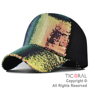 SOMBRERO VISERA TRUCKER LENTEJUELAS IRIDISCENTE ORO Y NEGRO CAP x 1