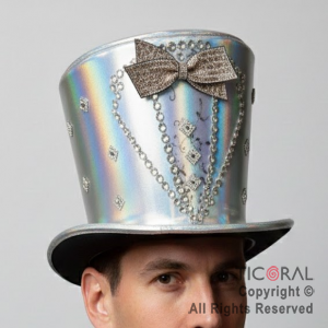 SOMBRERO GALERA LUJO NOVIOS PLATA IRIDISCENTE x 1