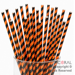 SORBETE POLIPAPEL IMPRESO RAYAS NARANJA Y NEGRO BOO HALLOWEEN X 25 UNIDADES