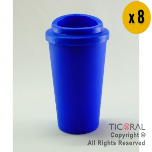 VASO TERMICO DE PLASTICO CAFE TIPO STARBUCKS AZUL 300 CC X 8