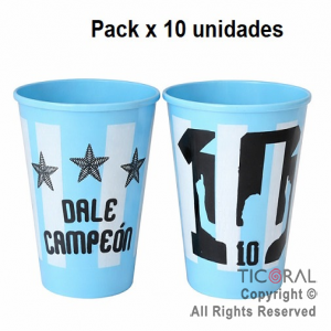 VASO MUNDIAL ARGENTINA DALE CAMPEON PACK x 10 UNIDADES