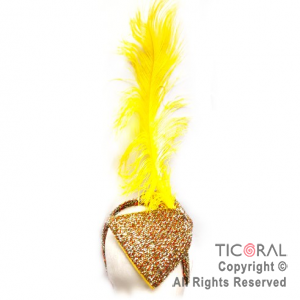 SOMBRERO VINCHA CON MO�O Y PLUMAS LAME AMARILLA x 1