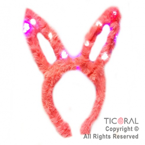 VINCHA OREJAS DE CONEJO LUMINOSA PELUCHE COLOR ROSA X 12