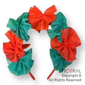 VINCHA CON 7 FLORCITAS TELA VERDE Y ROJO x 1