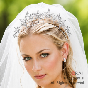 VINCHA METAL PLATA ESTRELLAS CON STRASS