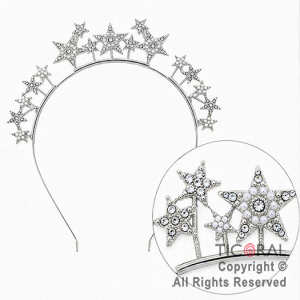 VINCHA METAL PLATA ESTRELLAS CON STRASS