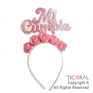 VINCHA MI CUMPLE 5 FLORES ROSA x 1