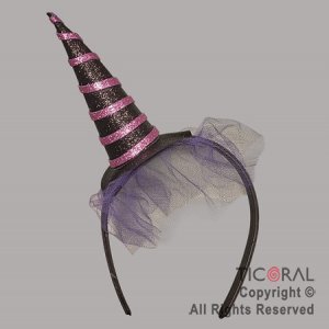 VINCHA SOMBRERO BRUJA CON LAZOS HALLOWEEN x 1